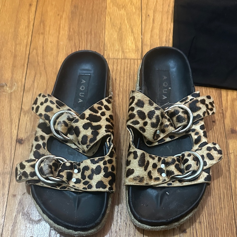 Aqua Leopard Pattern Buckle Sandals